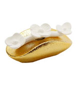 Gold Diffuser With Three White Flowers, "English Pear & Freesia" Scent